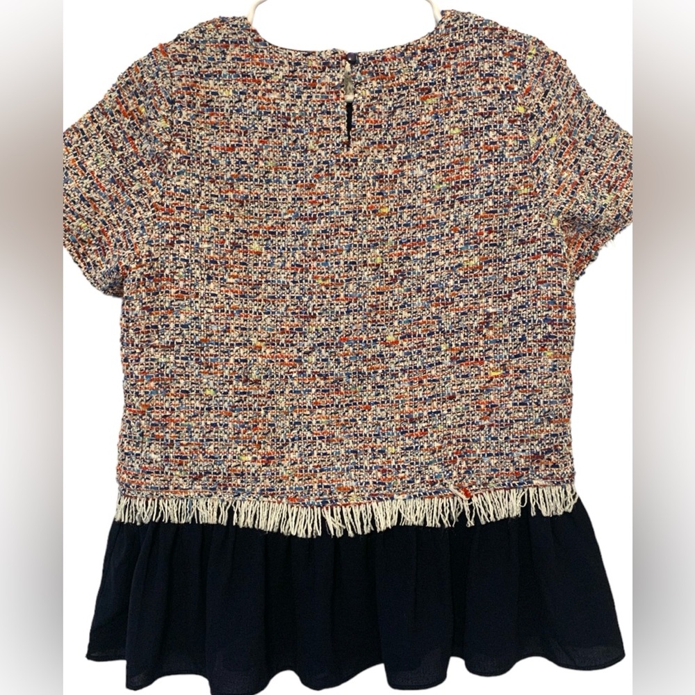 Jade Melody Tam Women Multi Color Tweed Peplum Blouse Sz S Career Date night - Picture 6 of 7